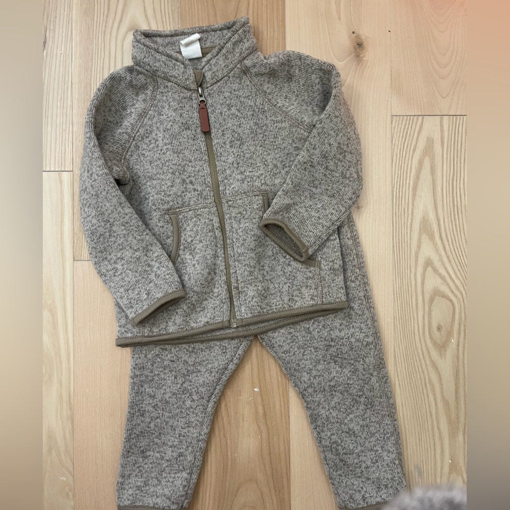 Baby Neutral Knit Zip Up Sweater & Pants Set